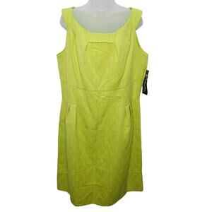 K Studio Collection Lime Green Retro Jacquard Pleated Shift Dress Office Preppy